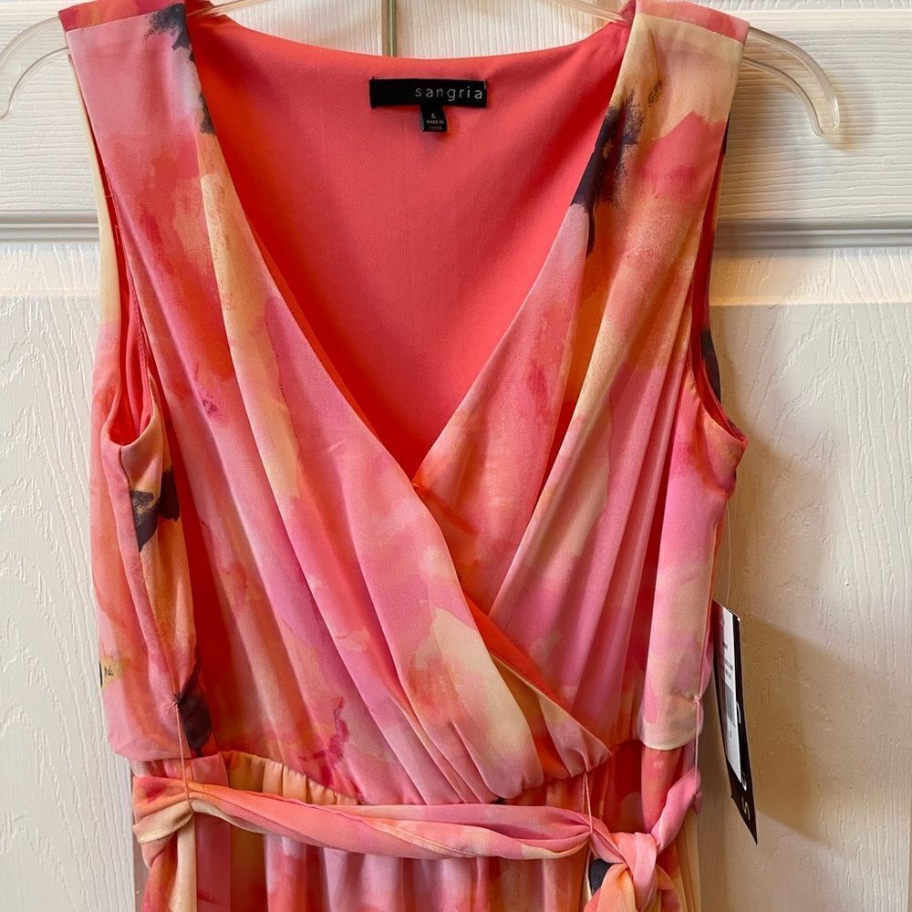 PINK FLORAL SLEEVELESS SANGRIA SURPLUS FRONT SIZE 6 - Picture 4 of 8